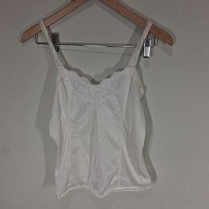 Vintage ILGWU Cream Lace Trim Nylon Camisole Tank Top Medium  Union Made in USA